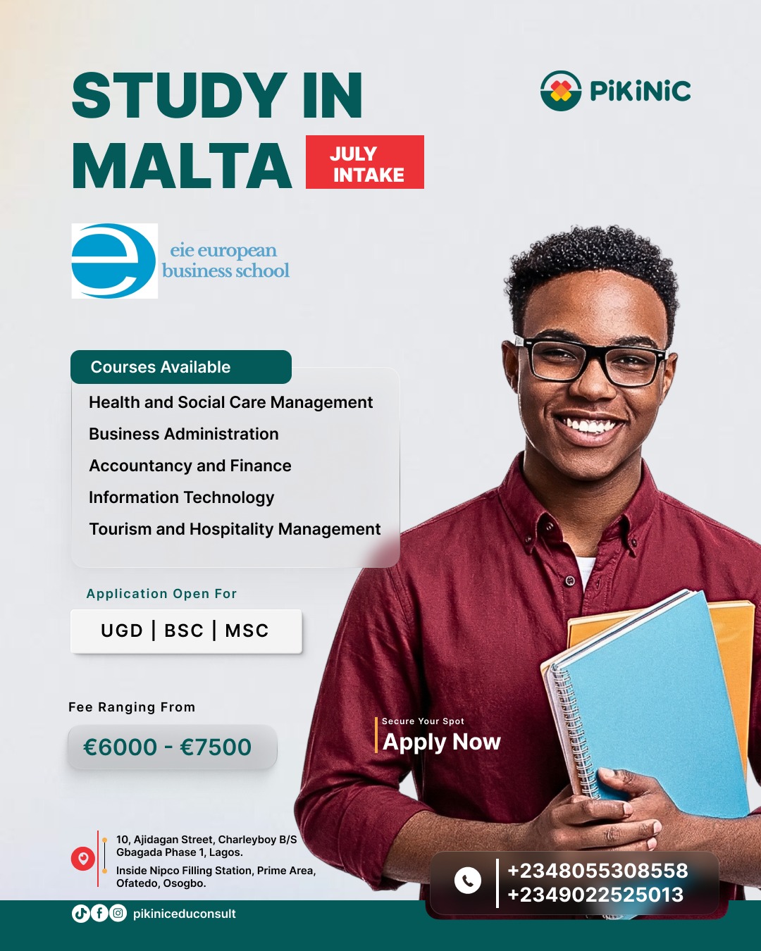 study in Malta from Nigeria eie European Business School July 2026 intake
